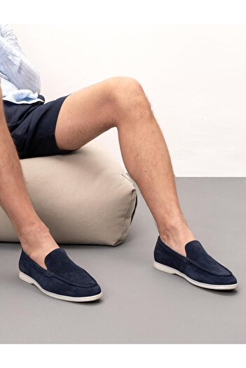 Cabani Men's Daily Navy Blue Suede Genuine Leather Shoes