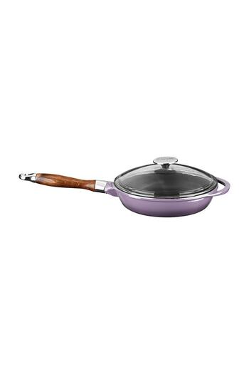 Lava Cast Round Frying Pan with Glass Lid Cast Iron Detach - Plug Wooden Handle Diameter (Ø)28cm