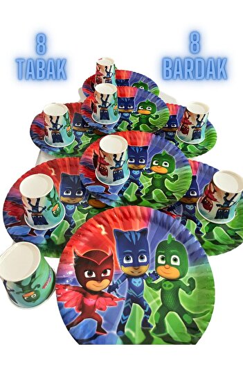 partyrüyası Pj Maskeliler Temalı Kağıt Tabak Ve Bardak Parti Seti 8 Kişilik