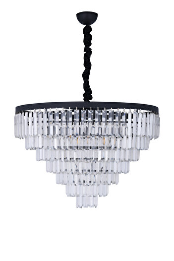 Avizemoda Linsa 65 Cm'lik Kristal Cam Taşlı Lüks Avize - (Siyah)