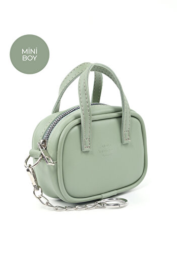 SHAKA Mint Green Shk210 Faux Leather Single Compartment Zippered Handbag and Charm Bag Accessory