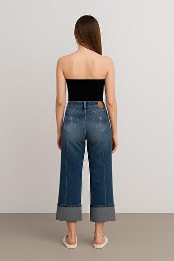 Bluewhite Pantaloni de damă cu talie înaltă, cu tiv, cu tiv, cu tiv, cu tiv, cu tiv, cu tiv, cu tiv, cu tiv, cu tiv