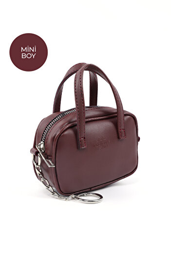 SHAKA Burgundy Shk210 Faux Leather Single Compartment Zippered Handbag and Charm Bag Accessory