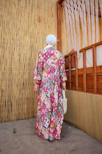 LOCCO Fuchsia Colored Mixed Patterned Dress