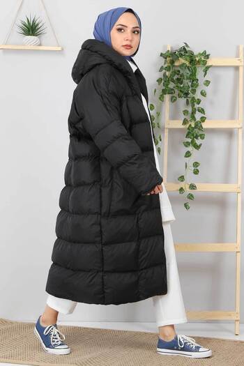 Tesettür Dünyası Black Quilt Coat - Tsd1966 Model
