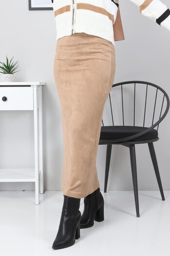 Tesettür Dünyası Suede Pencil Skirt Tsd0034 Camel