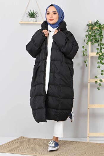 Tesettür Dünyası Black Quilt Coat - Tsd1966 Model