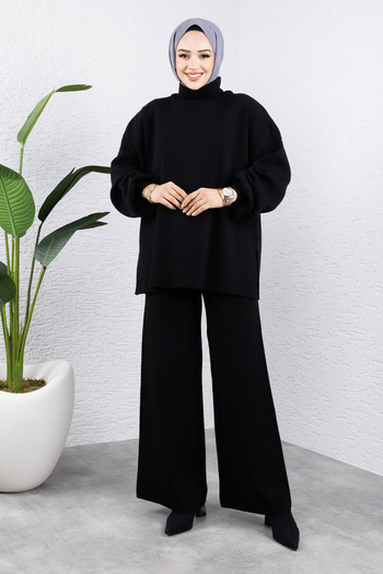 Tesettür Dünyası Black Balloon Sleeve Knitwear Set - Tsd 240952