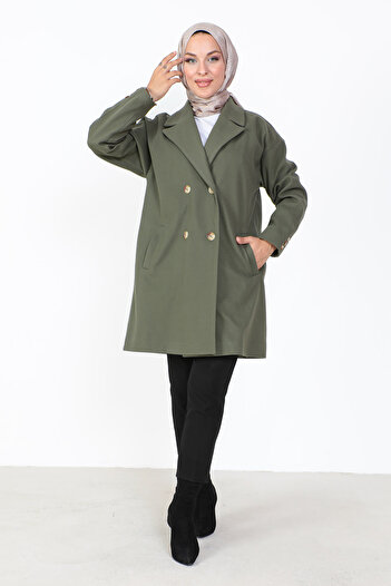 Tesettür Dünyası Double Buttoned Cashmere Coat TSD231014 Khaki