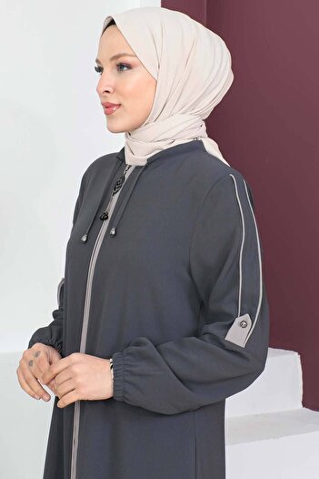 Tesettür Dünyası Buttoned Sleeves Hijab Abaya Tsd230440 Anthracite