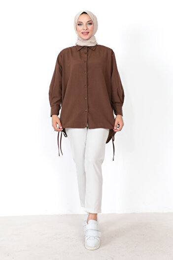 Tesettür Dünyası Side Gathered Tunic TSD230902 Brown