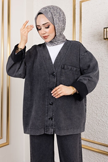 Tesettür Dünyası Vera Anthracite Denim Set - Tsd 250104