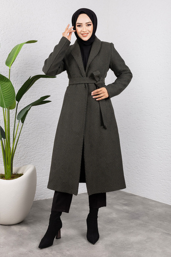 Tesettür Dünyası Khaki Double Breasted Collar Pocket Coat - Tsd 240938