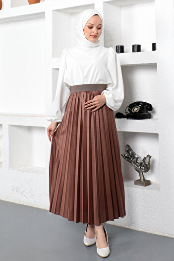 Tesettür Dünyası Pleated Skirt Tsd221001 Brown