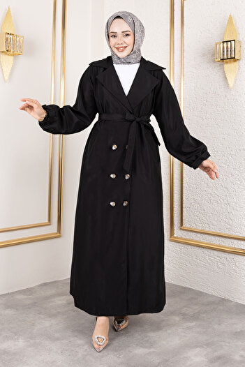 Tesettür Dünyası Full Length Epaulet Detailed Trench Coat Tsd250149 Black