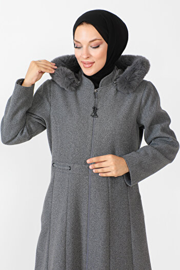 Tesettür Dünyası Full Length Zippered Coat TSD230803 Gray