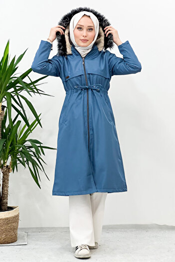 Tesettür Dünyası Fleto Pocket Coat Tsd220914 Blue