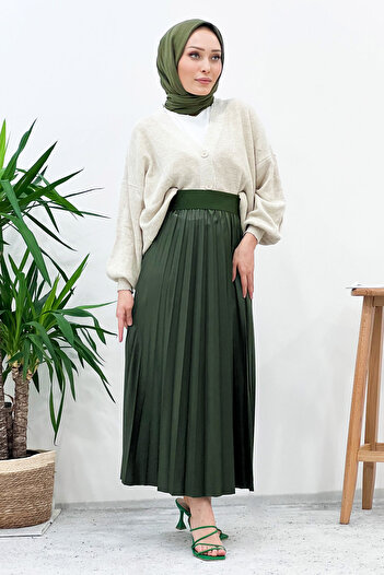 Tesettür Dünyası Pleated Skirt Tsd221001 Khaki