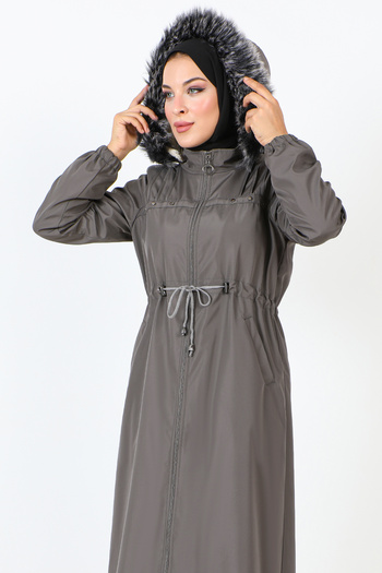 Tesettür Dünyası Full Length Coat with Snap Front TSD231012 Gray