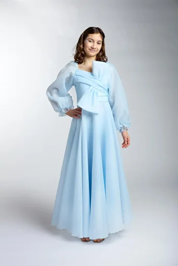 Mutlu City Girl/Teenager New Fashion Shiny Fabric Full Mold Long Sleeve Evening Dress 5541