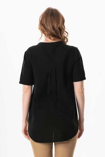 Eliş Şile Bezi Gugün Blouse with V-Neck in Black Syh, Short Sleeve Ypg