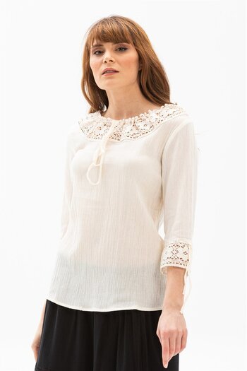 Eliş Şile Bezi Zehra Cream Color Sile Cloth Summer Blouse
