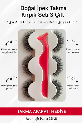 eyelash Doğal Ipek Takma Kirpik 3 Çift Kirpik Takma Aparatı 3d-21