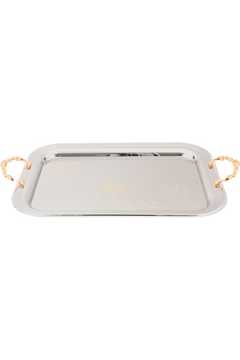 Alsaif Gallery Serving Tray Set Steel, Al Seif Gallery, 51×37×2.7 / 44×32×2.7 / 36×26×2.7 cm, Golden Handle