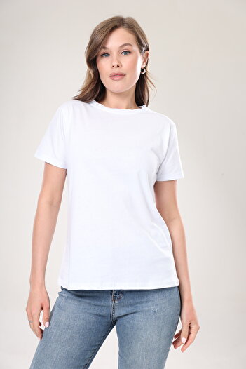 Tight Lady Tricou 100% bumbac de calitate superioară pentru femei, culoare uni, Tricouri din bumbac organic cu decolteu alb din bumbac pieptănat