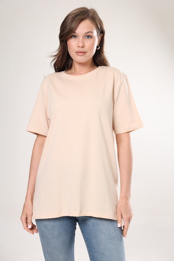 Tight Lady Γυναικείο T-shirt Beige Crew Neck Oversize - 100% βαμβάκι, σούπερ ποιότητας