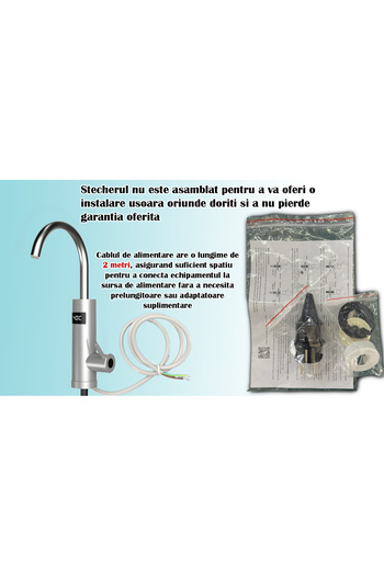 SellerRasov doar pregatiti Instant Hot and Cold Water Faucet 3200w, LED Display, Stainless Steel, 2m Cable, Gray