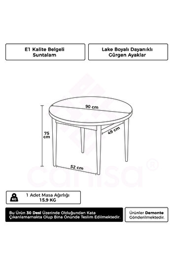 Canisa Concept Rox Serisi 90x90 Yuvarlak Sabit Barok Ahşap Desen Yemek Masası