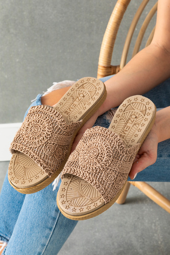 ICELAKE Step Women's Ultra Soft Soft Sole Thin Heel Orthopedic Inner Pad Knitted Lace Daily Slippers