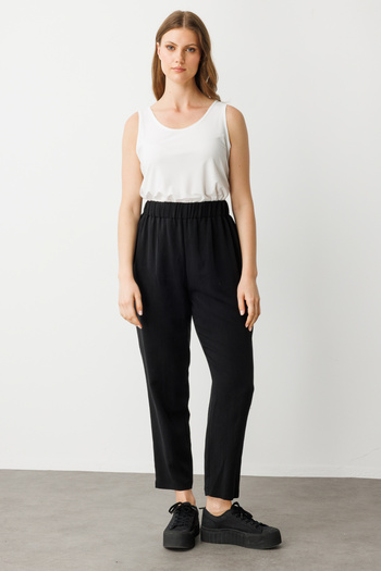 Ekol Carrot Cut Trousers with Elastic Waist