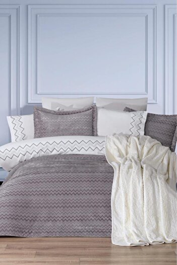 Çeyiz Diyarı Mısra 10 Piece Dowry Set with Blanket Gray