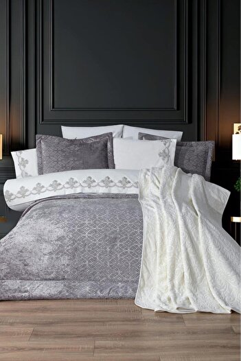 Çeyiz Diyarı Opal 10 Piece Blanket Dowry Set Gray