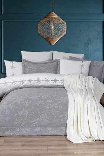 Çeyiz Diyarı Jasmin 10 Piece Dowry Set with Blanket Gray