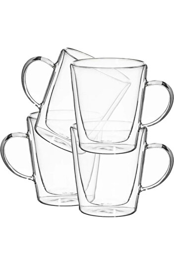 Quasar & Co. Set of 4 double-walled mugs, Quasar & Co., 250 ml, straight model, heat-resistant, transparent