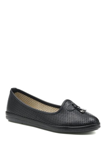 Polaris Comfortable Fit Women's Laceless Ballerina Black Shoes