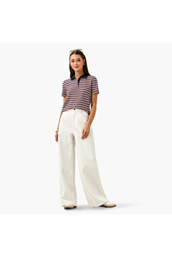Lee Cooper Straight Fit Braided High Rise Jeans with Pockets