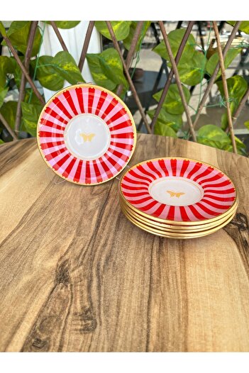 GÜRCÜGLASS Pink Butterfly Tea Plate 6 Pcs