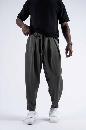 Superbluemexico Men's Elastic Jogger Khaki Baggy Trousers