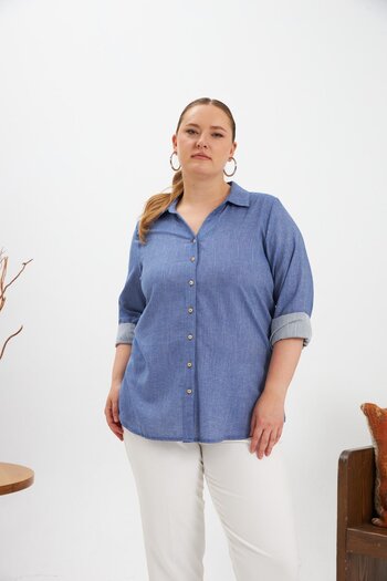 RMG Long Sleeve Plus Size Shirt Indigo