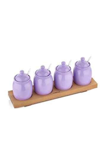 Noble Life Sugar 4-Piece Porcelain Spice Set with Stand Spice Bowl Lilac