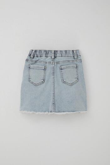 Breeze Fusta Jean pentru Fata Broderie Fluture Detaliu Buton 6-10 Ani, Albastru Deschis