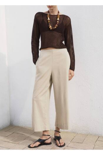 MANGO Woman Short Pants with Linen Blend