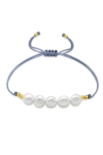 Tesbihane Macrame Braided Natural Cut Gray Drawstring Yellow Dorika Ball Decorated Natural Pearl Natural Stone Women's Bracelet