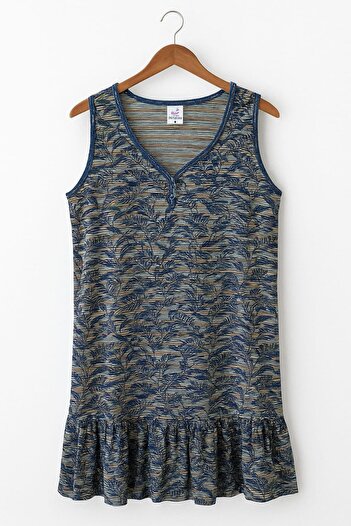 enmodaiçgiyim Leaf Pattern Multicolor Sleeveless Women's Dress - Ruffled Hem