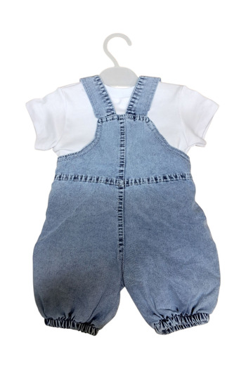 N&N kids Pocket Teddy Bear Jeans Salopet White T-Shirt 2-Piece Jumpsuit Set