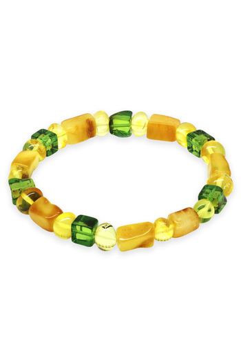 Tesbihane Yellow Green Cylinder Cube Cut Natural Drop Amber Men's Bracelet